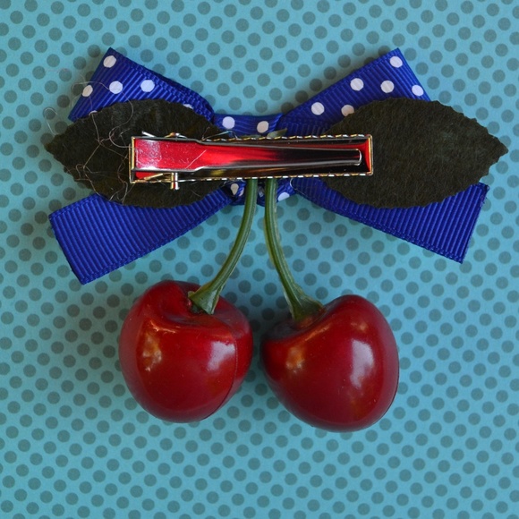 Cherry Hair Clip with Polka Dot Bow - Picture 4 of 5